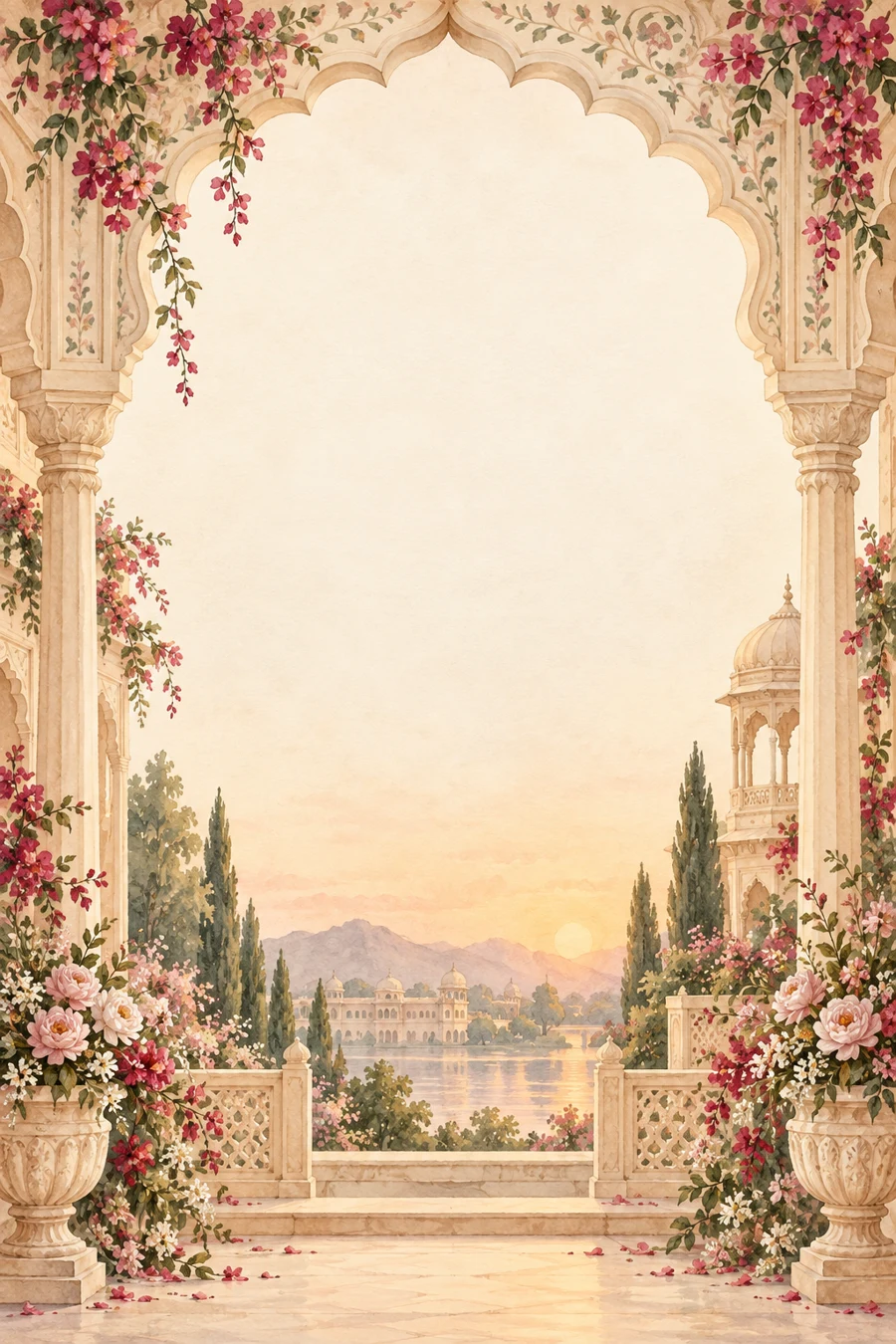 Watercolour palace garden invitation artwork