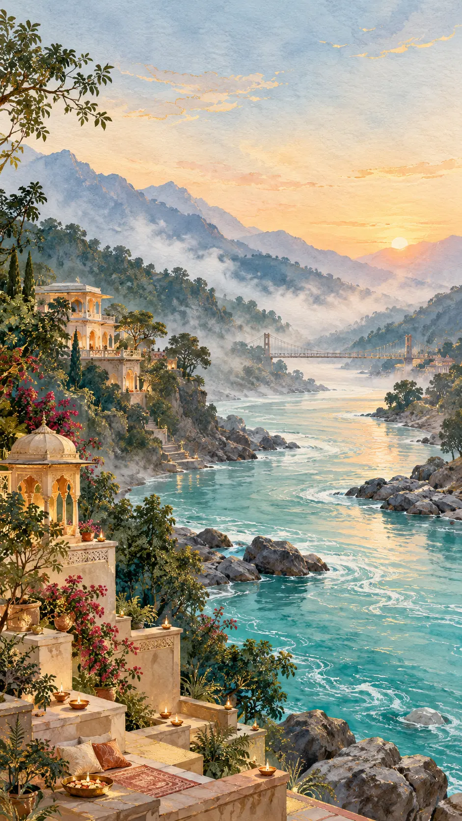 Rishikesh invitation artwork for Meera & Arjun